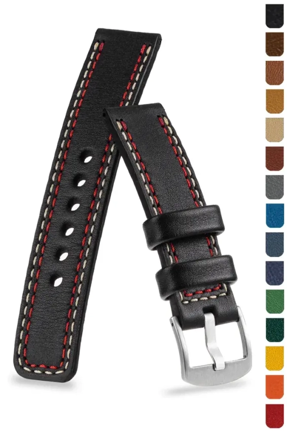 Uhrenarmband aus weichem Nappaleder 18-26mm, doppelte Naht U-55