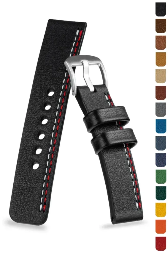 Uhrenarmband 18-26mm mit doppelter Naht, Nappaleder U-61