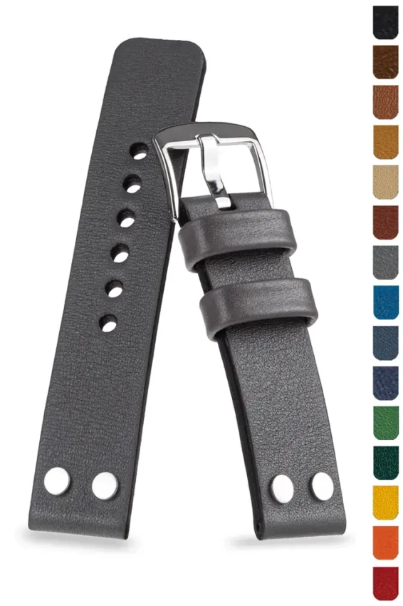 Glattes Pilot-Uhrenarmband 18-26mm mit Nieten, ohne Naht U-68