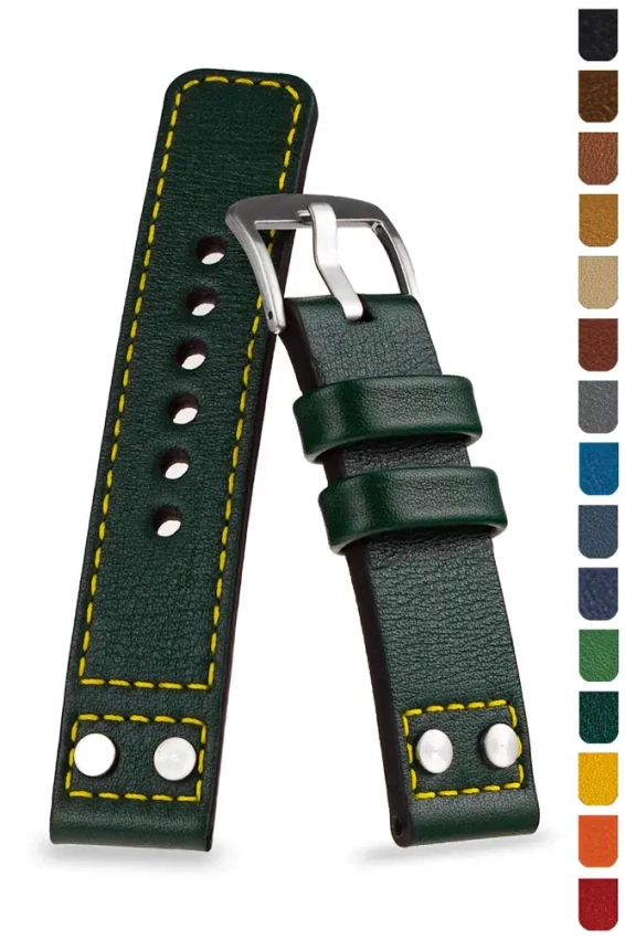 Pilot-Uhrenarmband 18-26mm mit asymmetrischer Naht und Nieten U-76