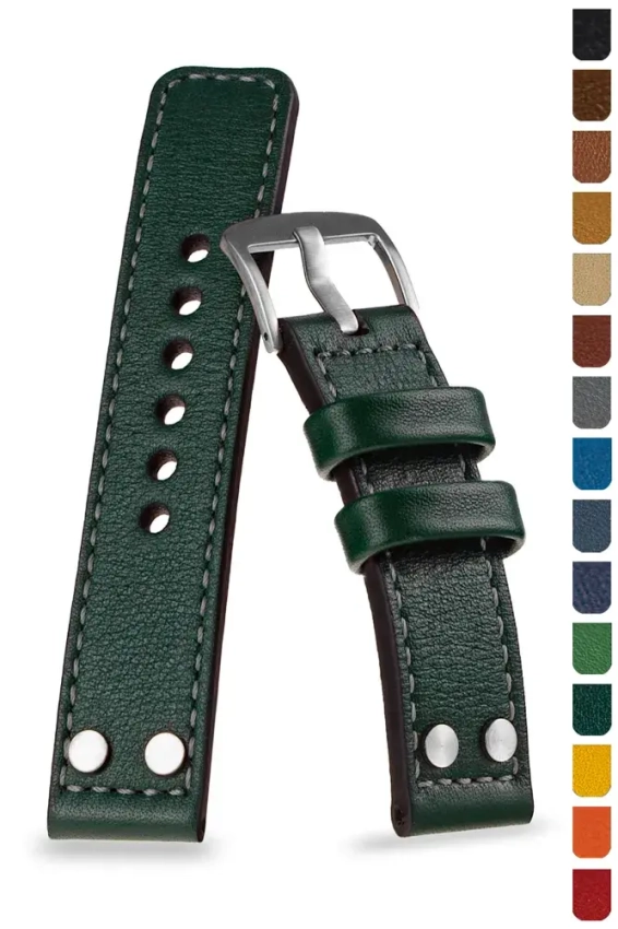 Uhrenarmband 18-26mm im Pilotenstil mit Nieten U-78