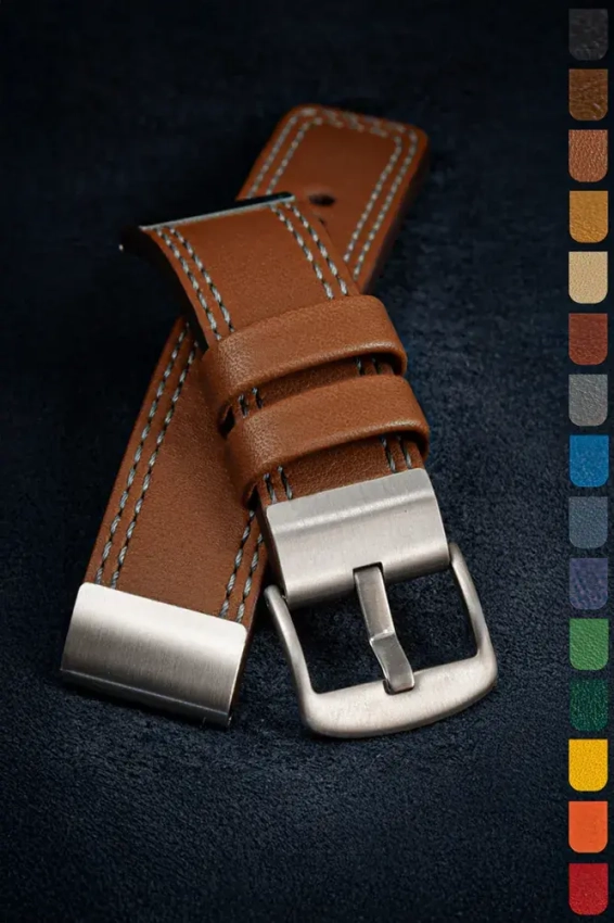 Leder-Uhrenarmband 18-26mm, Doppelnähte, Stahlenden K-102