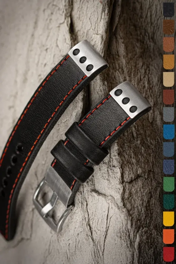 Watch strap 18-26mm in Rally style, natural leather K-105
