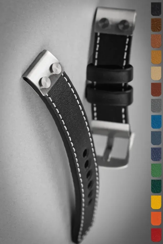 Uhrenarmband 18-26mm im Pilot-Stil, Nappaleder K-106