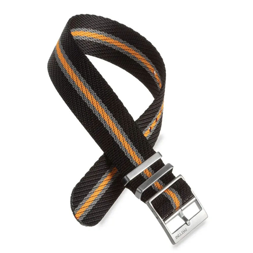 Pasek NATO nylonowy, czarno-pomarańczowo-szary 18mm, 20mm, 22mm (NA7)