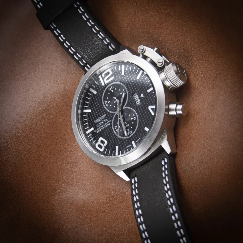 Czarny skórzany pasek do zegarka INVICTA Corduba Chronograph - mod.55 przykład (01)