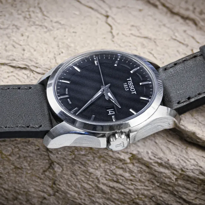 Szary skórzany pasek do zegarka Tissot - Couturier - T035410A - mod.63 przykład (03)