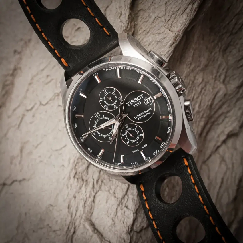 Czarny skórzany pasek Rally do zegarka TISSOT T035.627.16.051.00 Couturier Automatic Chronograph - mod.65 przykład (14)
