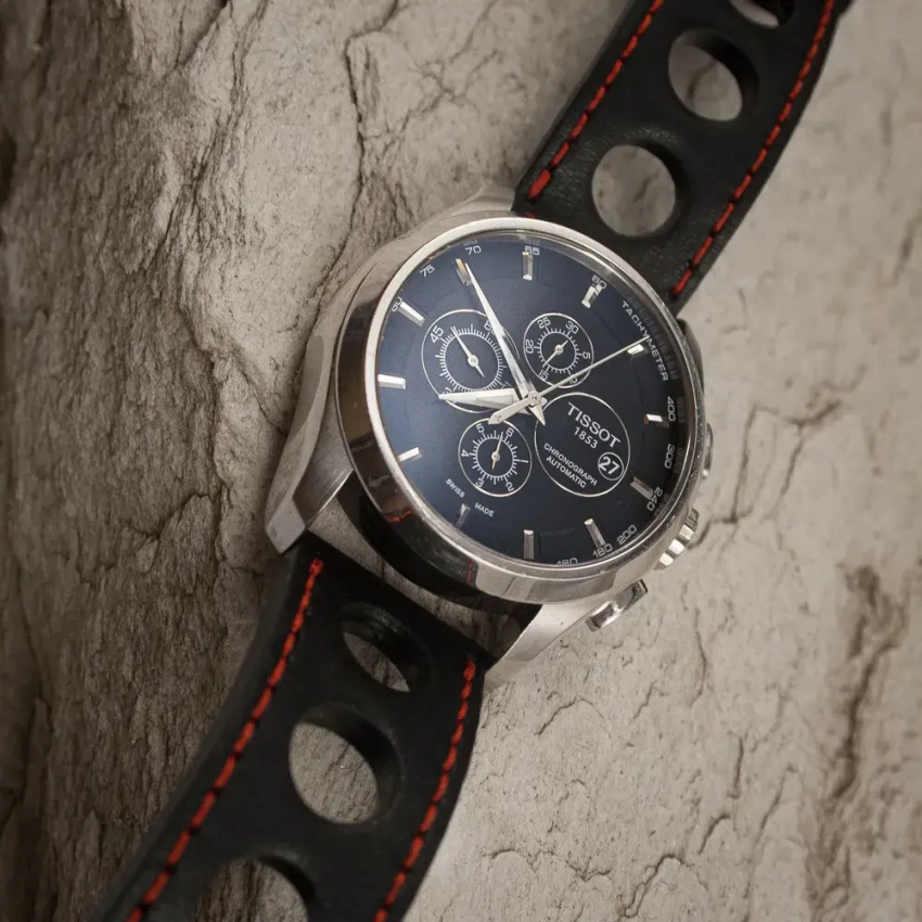 Czarny skórzany pasek Rally do zegarka TISSOT T035.627.16.051.00 Couturier Automatic Chronograph - mod.65 przykład (15)