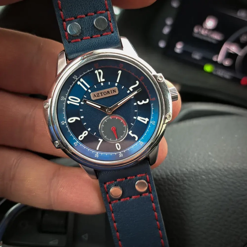 Niebieski skórzany pasek PILOT do zegarka Aztorin Casual A088.G407 - mod.66 przykład (08)