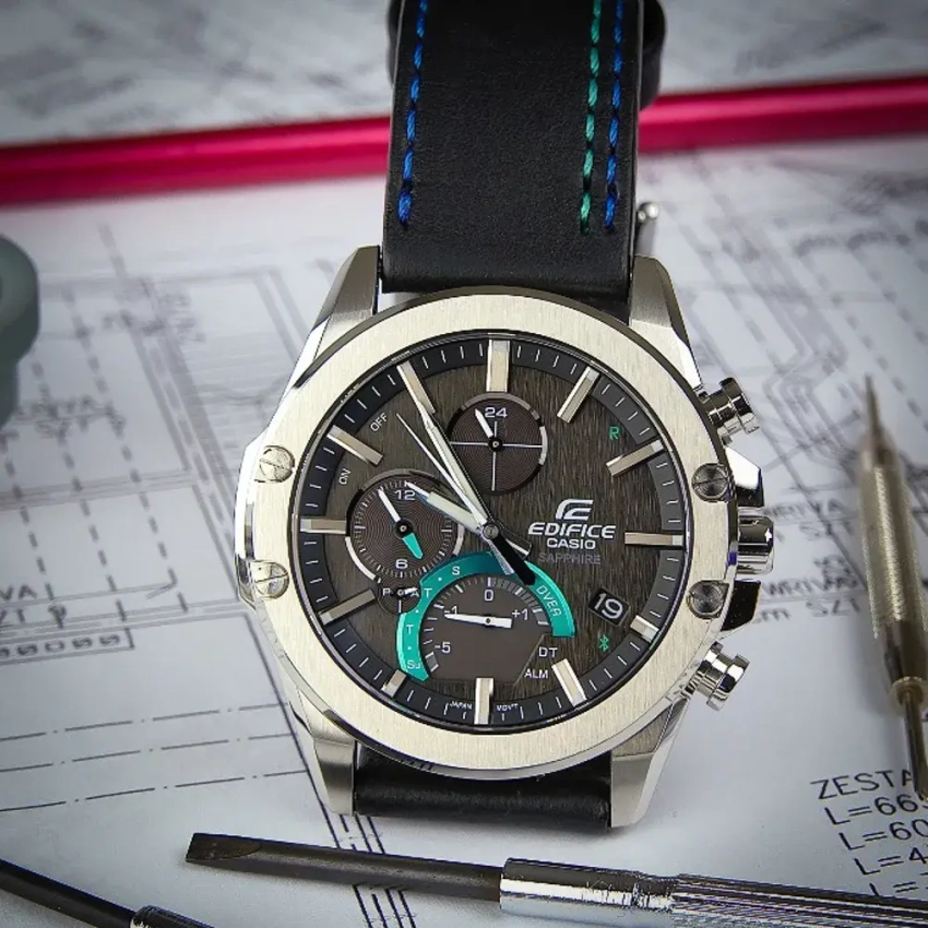Czarny skórzany pasek do zegarka Casio Edifice EQB1000D1AER - mod.69 przykład (04)