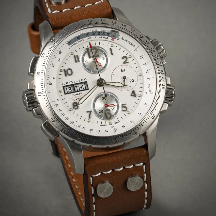 Brązowy pasek i Hamilton Khaki X-Wind Chronograph Automatic H77656713 i pasek mod.78 przykład (02)