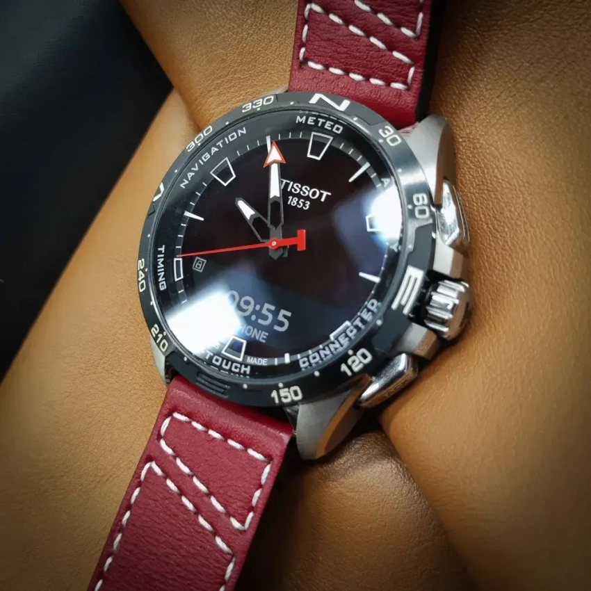 Czerwony skórzany pasek do zegarka TISSOT T-Touch Connect Solar - mod.79 przykład (01)