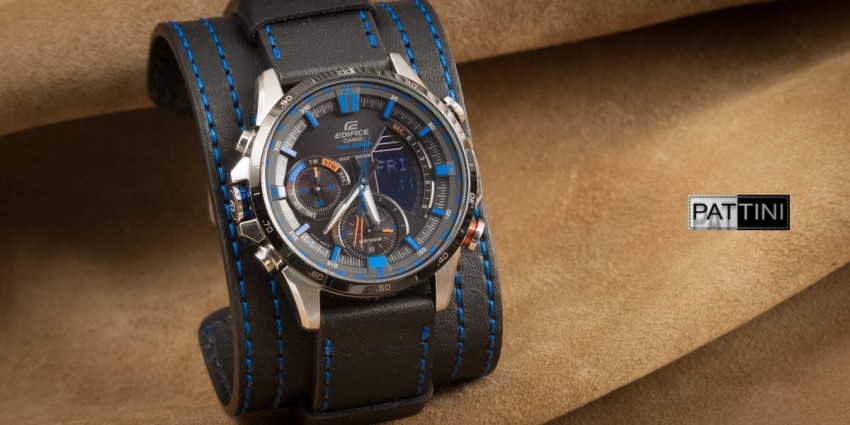 Czarny skórzany szeroki pasek do zegarka Casio Edefice mod.12 przykład (07)