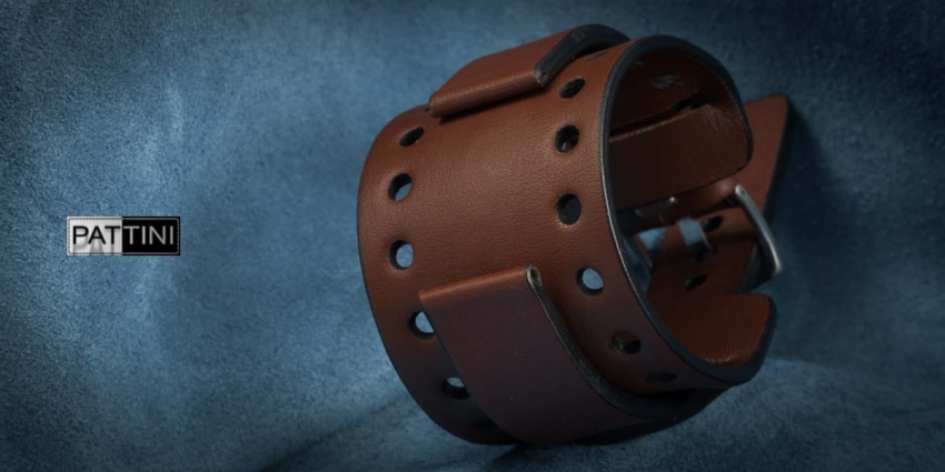 Brązowy skórzany szeroki pasek do zegarka mod.11 przykład (01)