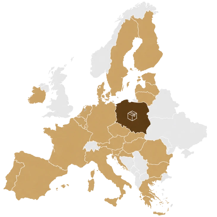 Karte der europäischen Länder, in die DPD-Kurierlieferungen aus Polen angeboten werden